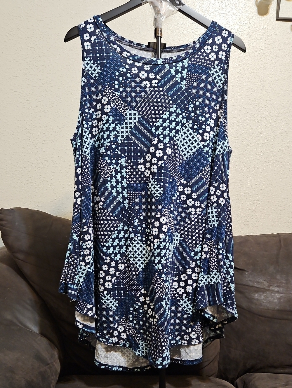 Lane Bryant Navy & Light Blue Patchwork Swing Tank